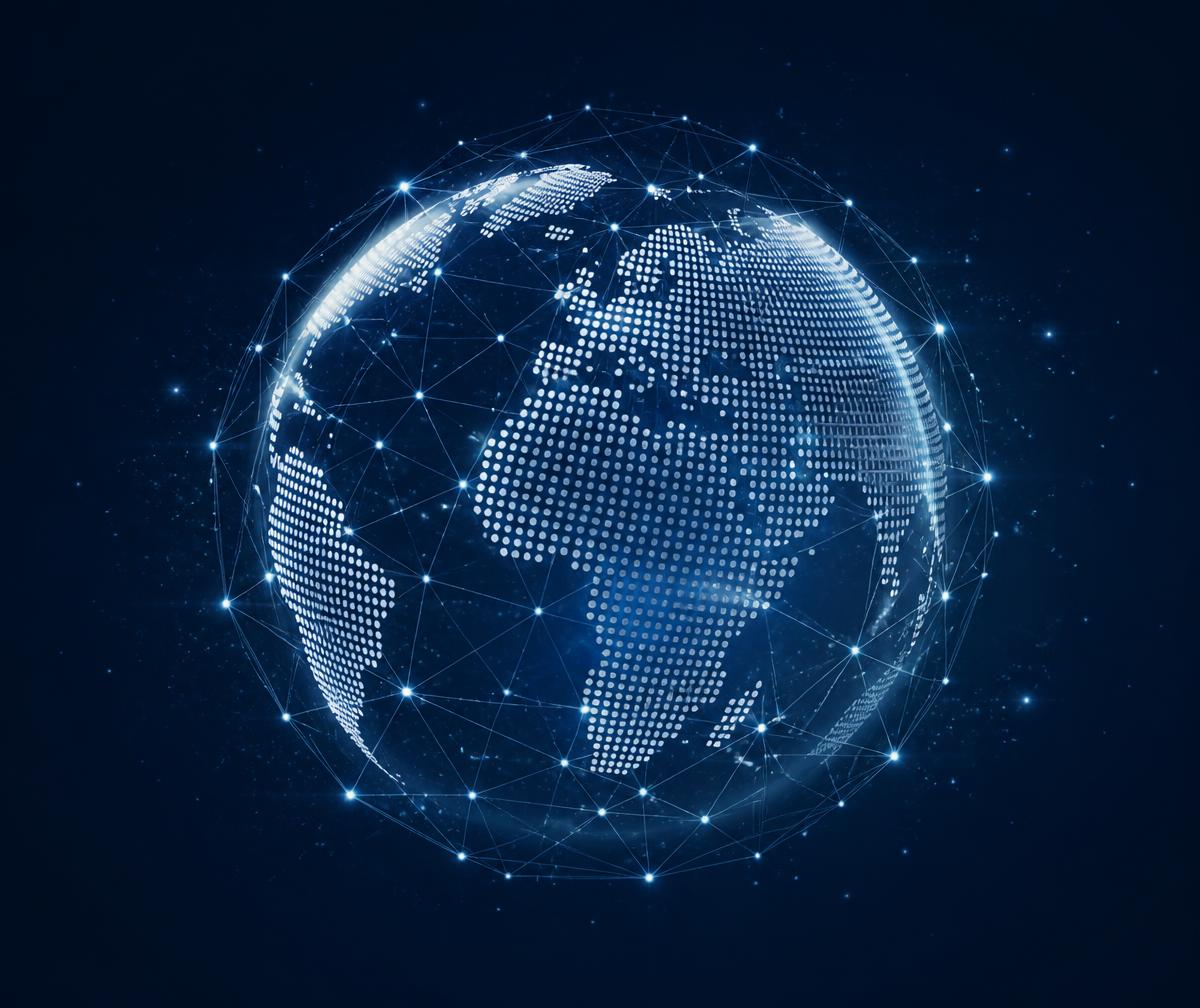 Digital globe illustrating a connected network of technology capabilities
